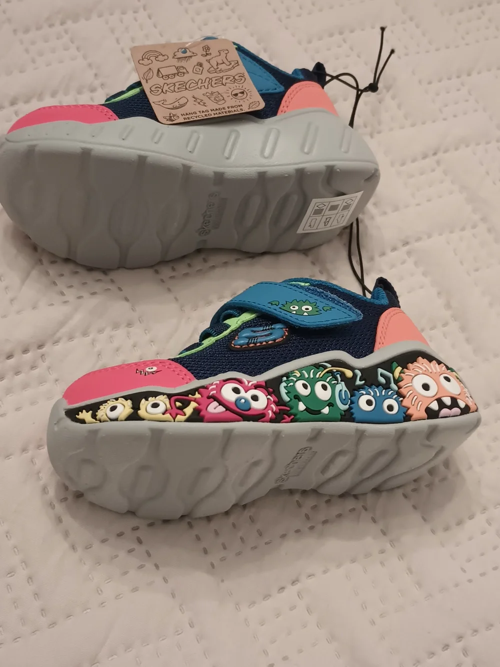 Kids Skechers Play Scene Navy, Pink & Lime Sneakers 6 Toddlers - Picture 9 of 14